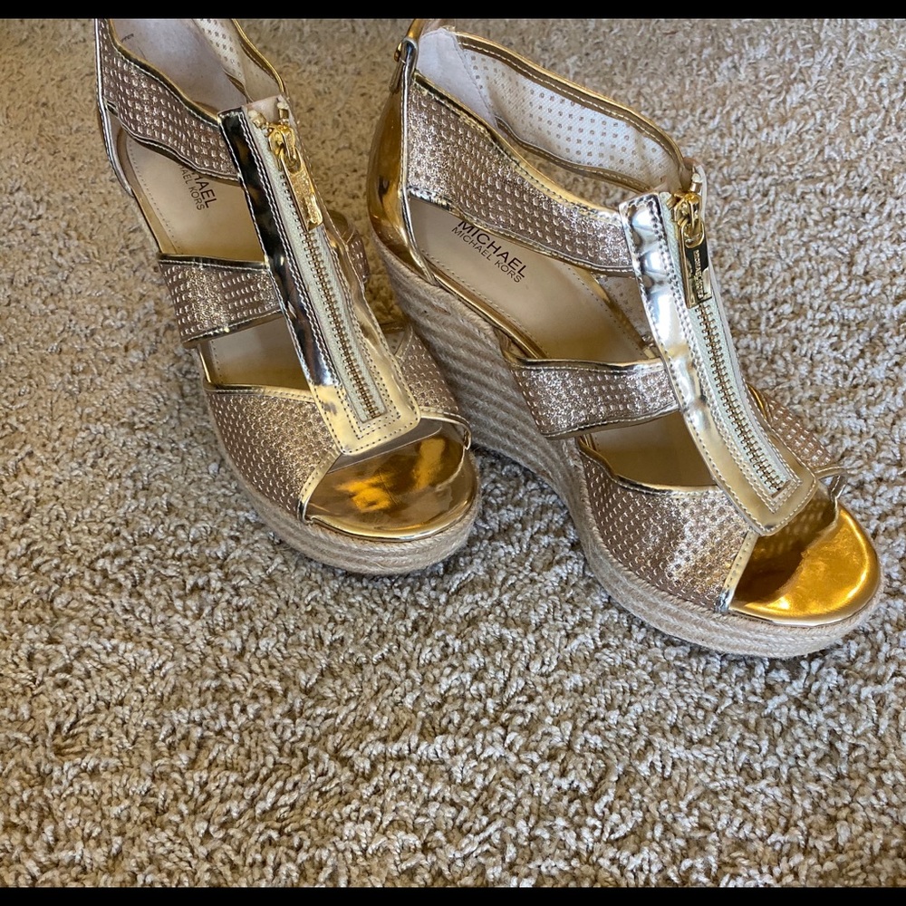 Michael Kors gold wedge sandals